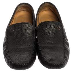 Giorgio Armani Black Embossed Leather Slip On Loafers Size 44