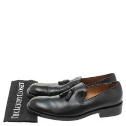 Pre Owned Giorgio Armani Black Leather Tassel Loafers Size 43