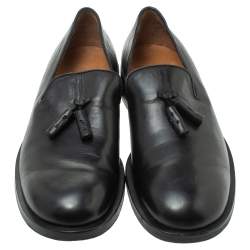 Pre Owned Giorgio Armani Black Leather Tassel Loafers Size 43