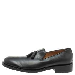 Pre Owned Giorgio Armani Black Leather Tassel Loafers Size 43