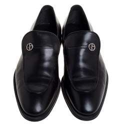 Pre Owned Giorgio Armani Black Leather Slip On Loafers Size 41