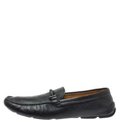 Giorgio Armani Black Leather Braided Bit Slip On Loafers Size 43.5