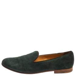 Giorgio Armani Dark Green Nubuck  Smoking Slipper Loafers Size 45 