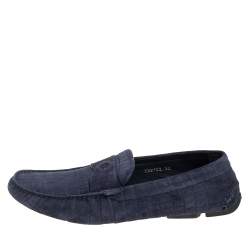 Giorgio Armani Blue Textured Suede Slip On Loafers Size 44