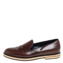 Giorgio Armani Brown Leather Slip On Espadrilles Size 42.5