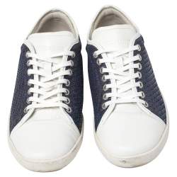 Pre Owned Giorgio Armani Blue Leather Low Top Sneakers Size 41.5