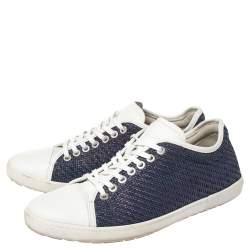 Pre Owned Giorgio Armani Blue Leather Low Top Sneakers Size 41.5