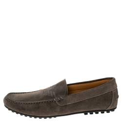 Emporio Armani Grey Suede Logo Embossed Slip On Loafers Size 43