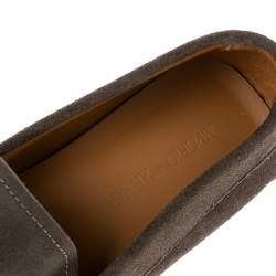 Emporio Armani Grey Suede Logo Embossed Slip On Loafers Size 43