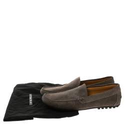 Emporio Armani Grey Suede Logo Embossed Slip On Loafers Size 43
