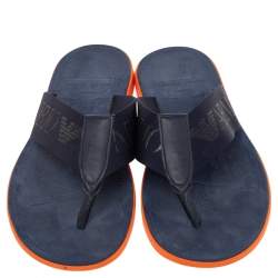 Pre Owned Giorgio Armani Navy Blue Web Tape And Leather Thong Flat Sandals Size 41