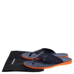Pre Owned Giorgio Armani Navy Blue Web Tape And Leather Thong Flat Sandals Size 41