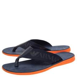 Pre Owned Giorgio Armani Navy Blue Web Tape And Leather Thong Flat Sandals Size 41
