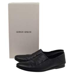 Giorgio Armani Black Leather Slip On Loafers Size 41