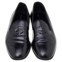 Giorgio Armani Black Patent Leather Smoking Loafers Size 43