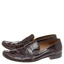 Giorgio Armani Dark Brown Leather Slip On Loafers Size 45