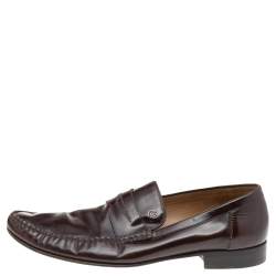 Giorgio Armani Dark Brown Leather Slip On Loafers Size 45