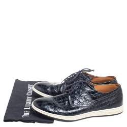 Giorgio Armani Black Croc Embossed Leather Slip On Sneakers Size 41