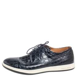 Giorgio Armani Black Croc Embossed Leather Slip On Sneakers Size 41