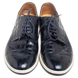 Giorgio Armani Black Croc Embossed Leather Slip On Sneakers Size 41