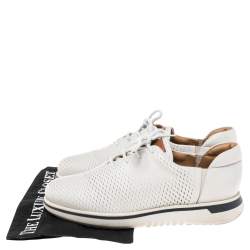 Pre Owned Giorgio Armani Grey Laser Cut Leather Low Top Sneakers Size 42
