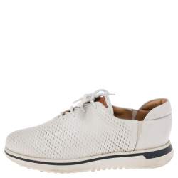 Pre Owned Giorgio Armani Grey Laser Cut Leather Low Top Sneakers Size 42