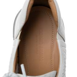 Pre Owned Giorgio Armani Grey Laser Cut Leather Low Top Sneakers Size 42