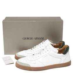 Giorgio Armani White Perforated Leather and Suede Low-Top Sneakers Size 42