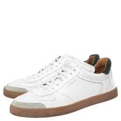 Giorgio Armani White Perforated Leather and Suede Low-Top Sneakers Size 42