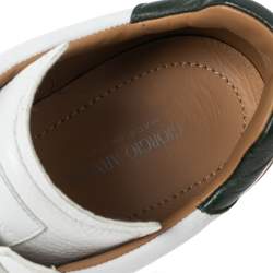 Giorgio Armani White Perforated Leather and Suede Low-Top Sneakers Size 42