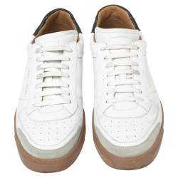 Giorgio Armani White Perforated Leather and Suede Low-Top Sneakers Size 42