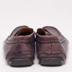 Giorgio Armani Blue Indigo Leather Logo Slip On Loafers Size 40.5