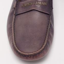 Giorgio Armani Blue Indigo Leather Logo Slip On Loafers Size 40.5