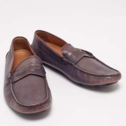 Giorgio Armani Blue Indigo Leather Logo Slip On Loafers Size 40.5