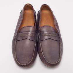 Giorgio Armani Blue Indigo Leather Logo Slip On Loafers Size 40.5