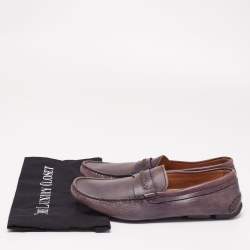 Giorgio Armani Blue Indigo Leather Logo Slip On Loafers Size 40.5