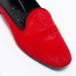 Pre Owned Giorgio Armani Red/Black Pony Hair and Leather Loafer Size 38