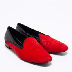 Pre Owned Giorgio Armani Red/Black Pony Hair and Leather Loafer Size 38
