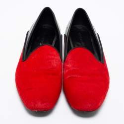 Pre Owned Giorgio Armani Red/Black Pony Hair and Leather Loafer Size 38