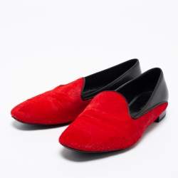 Pre Owned Giorgio Armani Red/Black Pony Hair and Leather Loafer Size 38