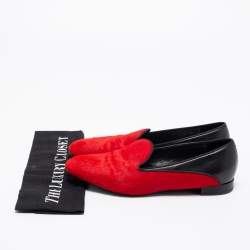 Pre Owned Giorgio Armani Red/Black Pony Hair and Leather Loafer Size 38