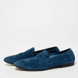Giorgio Armani Blue Suede Penny Loafers Size 44