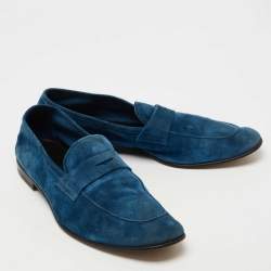 Giorgio Armani Blue Suede Penny Loafers Size 44