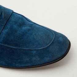 Giorgio Armani Blue Suede Penny Loafers Size 44