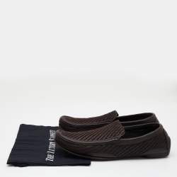 Giorgio Armani Dark Brown Woven Leather Slip On Loafers Size 43.5