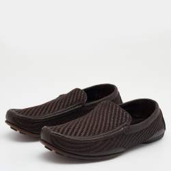 Giorgio Armani Dark Brown Woven Leather Slip On Loafers Size 43.5