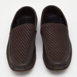 Giorgio Armani Dark Brown Woven Leather Slip On Loafers Size 43.5