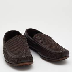 Giorgio Armani Dark Brown Woven Leather Slip On Loafers Size 43.5