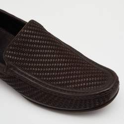 Giorgio Armani Dark Brown Woven Leather Slip On Loafers Size 43.5
