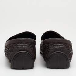 Giorgio Armani Dark Brown Woven Leather Slip On Loafers Size 43.5